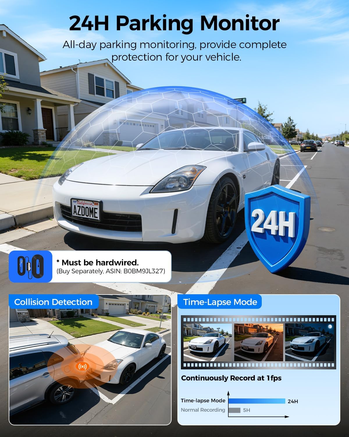 AZDOME M350 4 Channel 360 Dash Cam, 2.5K Front 1080P Rear Inside, GPS WiFi