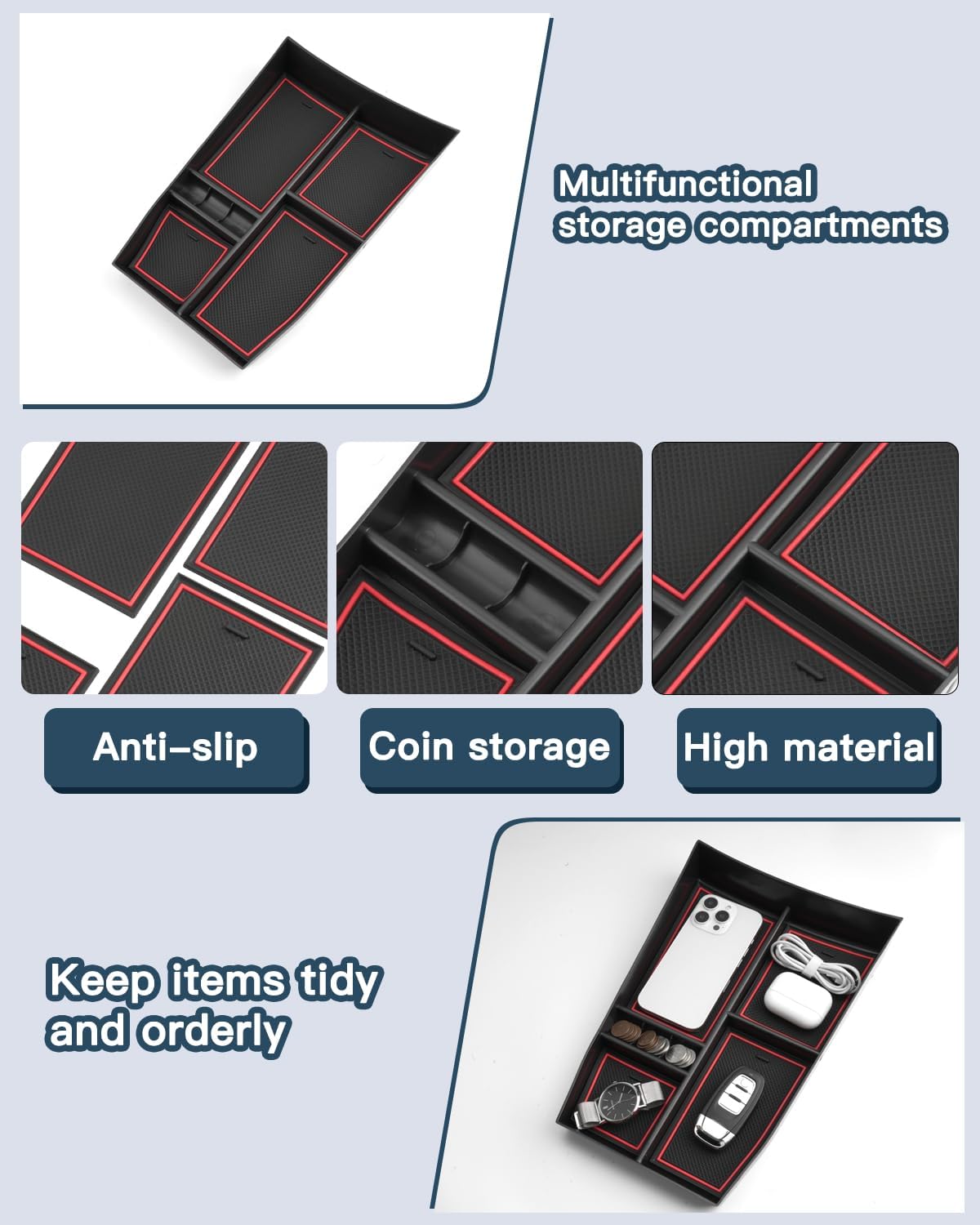 Ruiya 2026 Rogue Lower Console Organizer Nissan Rogue 2026 Accessories ABS with Coin Storage Under Console Organizer Compatible with 2021-2026 Nissan Rogue & 2026.5 Nissan Rogue All Trims