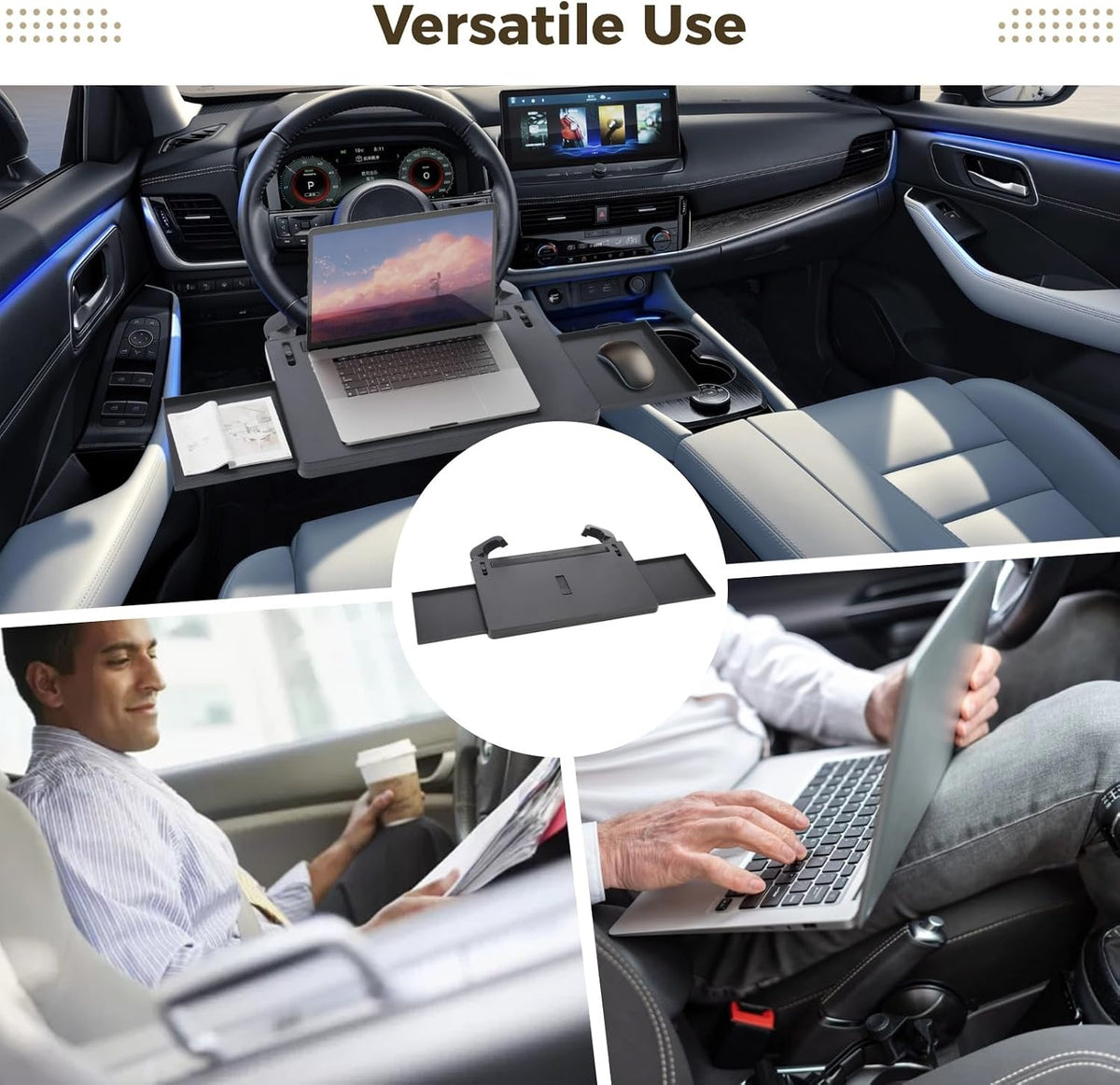 OMISTAR Car Steering Wheel Tray Table with Retractable Panels, Adjustable ABS Plastic Car Desk for Laptop, Eating Food, Writing, Steering Wheel Food Tray, Universal Fit for Most Vehicles