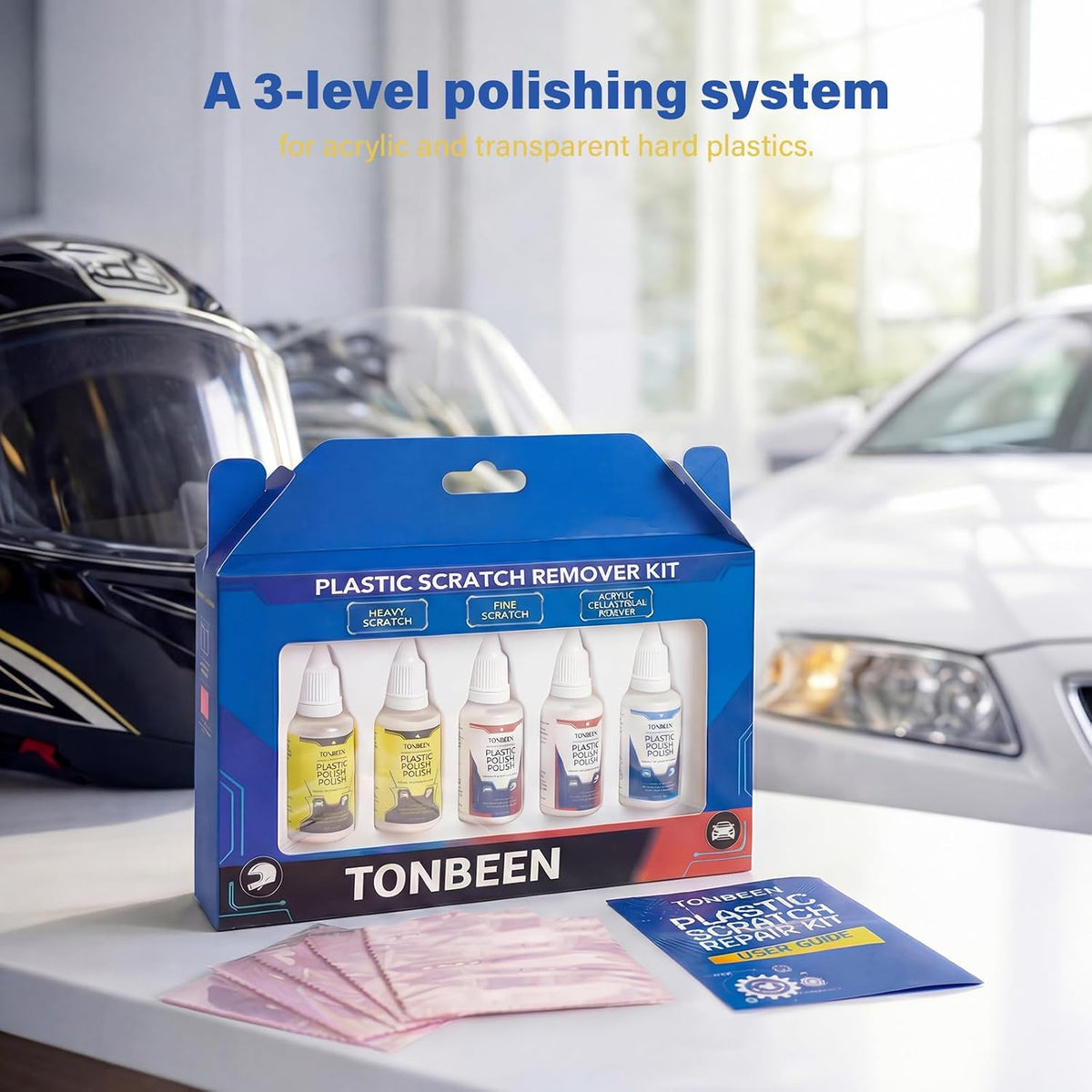 Plastic Scratch Remover Polish Kit - 3-Level Plastic Restorer 5PK