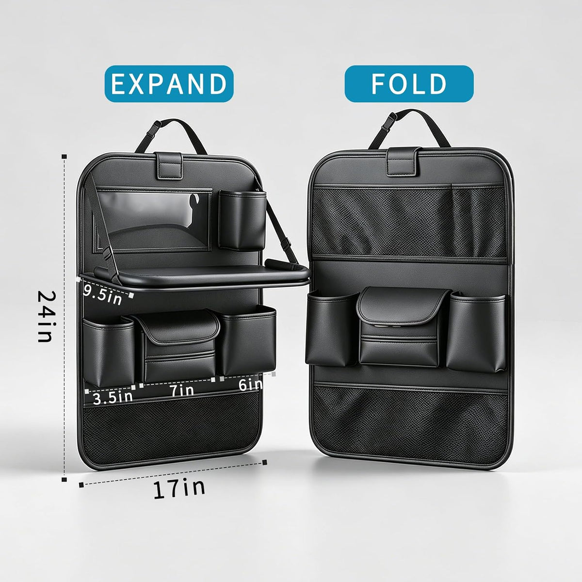 Car Backseat Organizer with Foldable Table Tray, Car Seat Protector, Black