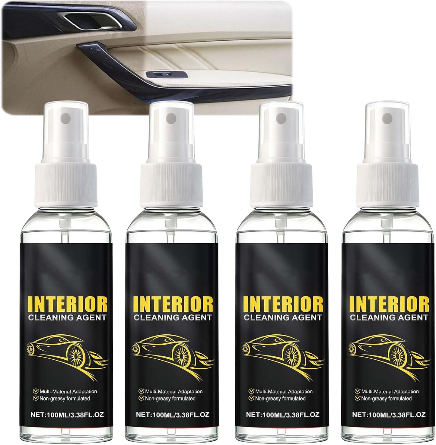 Multi-Purpose Car Interior Cleaner for Leather, Seats, Fabric, Vinyl, Car Cleaning Supplies, Interior Detailer Spray, Remove Stain, Dust and Grime, Gloss Restore (4Pcs)