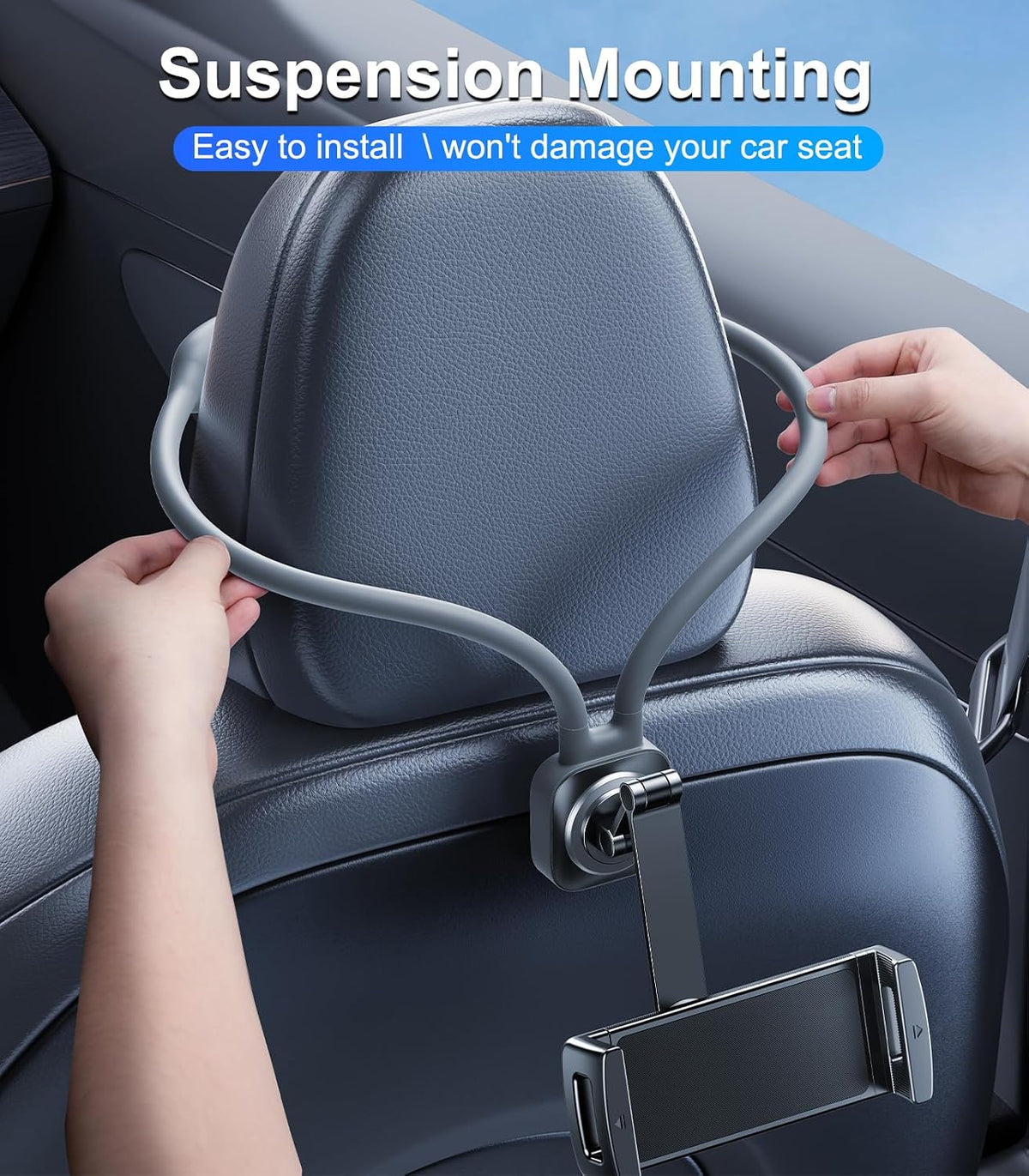Car iPad Tablet Holder Back Seat Accessories for Tesla/Sport/Bucket/Performance Seats, Rear Headrest Tablet Hanger Mount for Kids/Adults, Road Trip Essentials with Car TV/Entertainment Gadgets