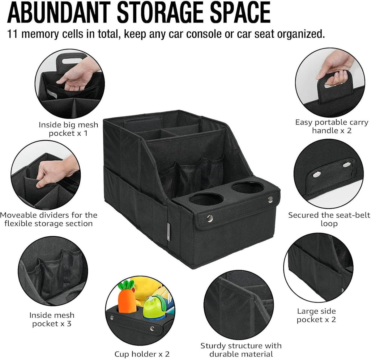 Car Seat Organizer Backseat Storage Box with 5 Main Pouches 4 Mesh Pockets 2 Cup Holders for Travel Kids Toys Snacks Books