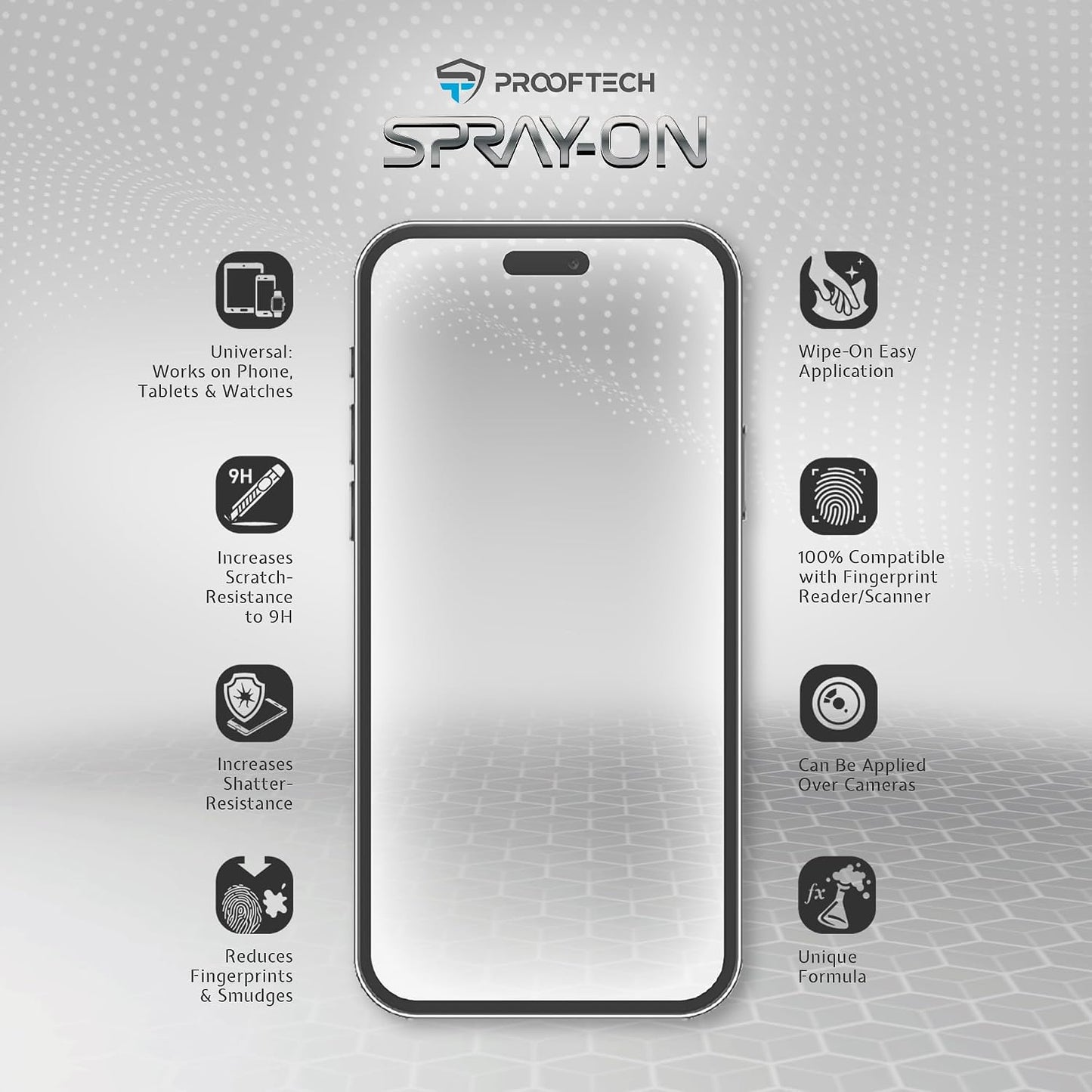 ProofTech SPRAY ON Liquid Glass Screen Protector for up to 10 Devices - Wipe On Scratch and Crack Resistant Nano Protection for All Phones Tablets Smart Watches Universal