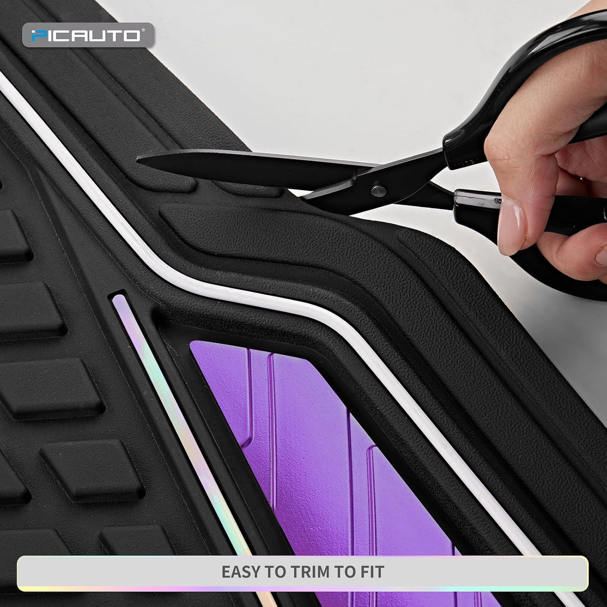 PIC AUTO Car Floor Mats, Purple Aluminum-Molded with Full-Circle Iridescent Inlay Strip Car Mats, Universal-Fit Rubber Mats for Cars, Trucks & SUVs, All-Weather, Non-Slip, Easy-to-Clean Interior Mats