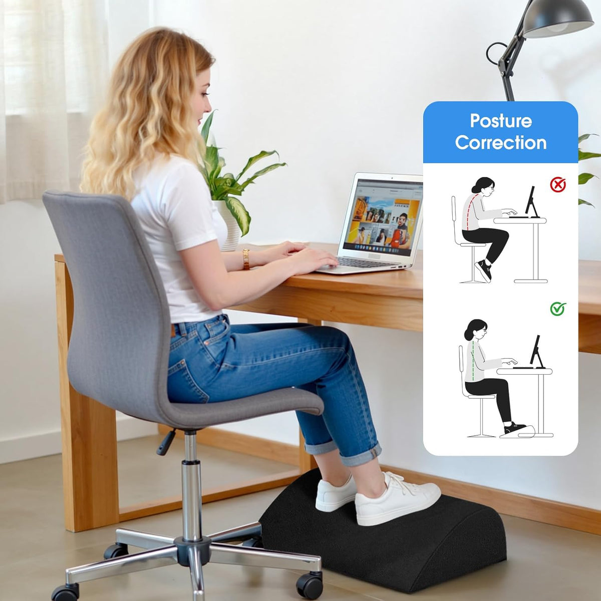 Foot Rest for Under Desk with 3 Heights, Foot Stool, Black