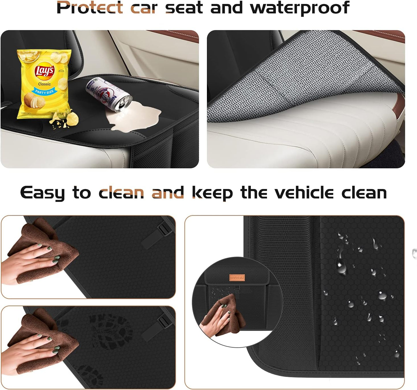 SMART ELF Non-Slip Backing Backseat Car Organizer Kick Mat with Storage Pockets, Large Waterproof Baby Car Seat Protector for Leather and Fabric (Black)