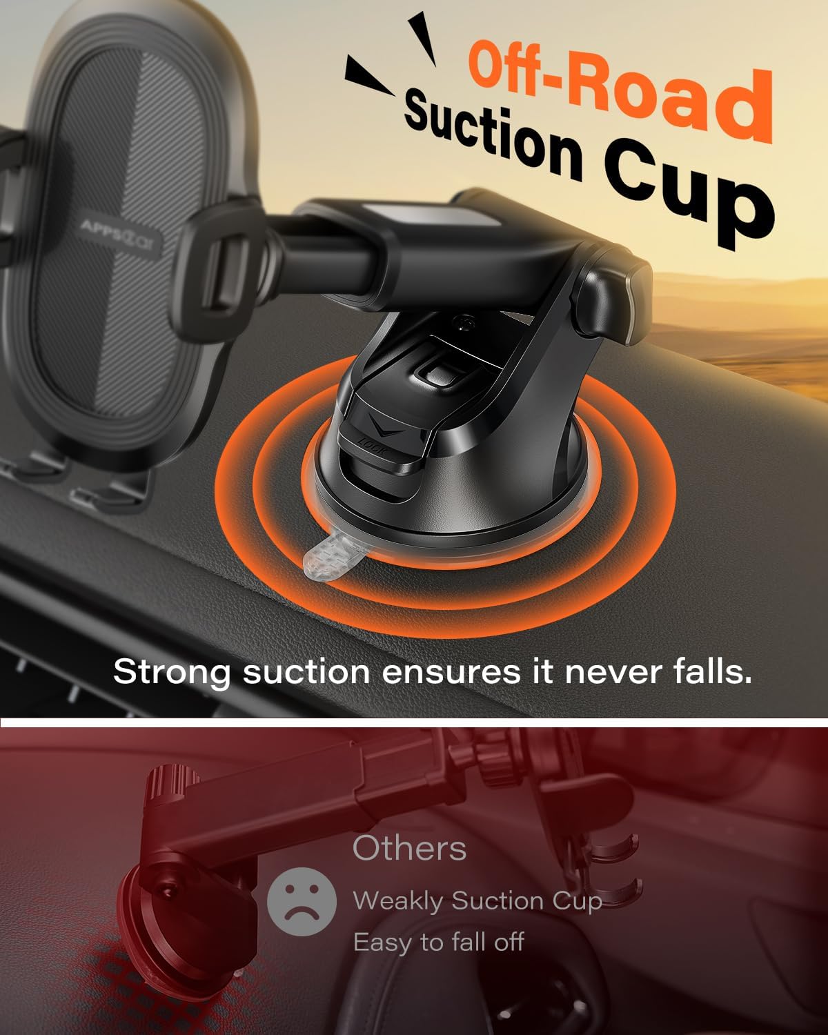 APPS2Car Car Phone Holder Military-Grade Suction Cup Dashboard Windshield
