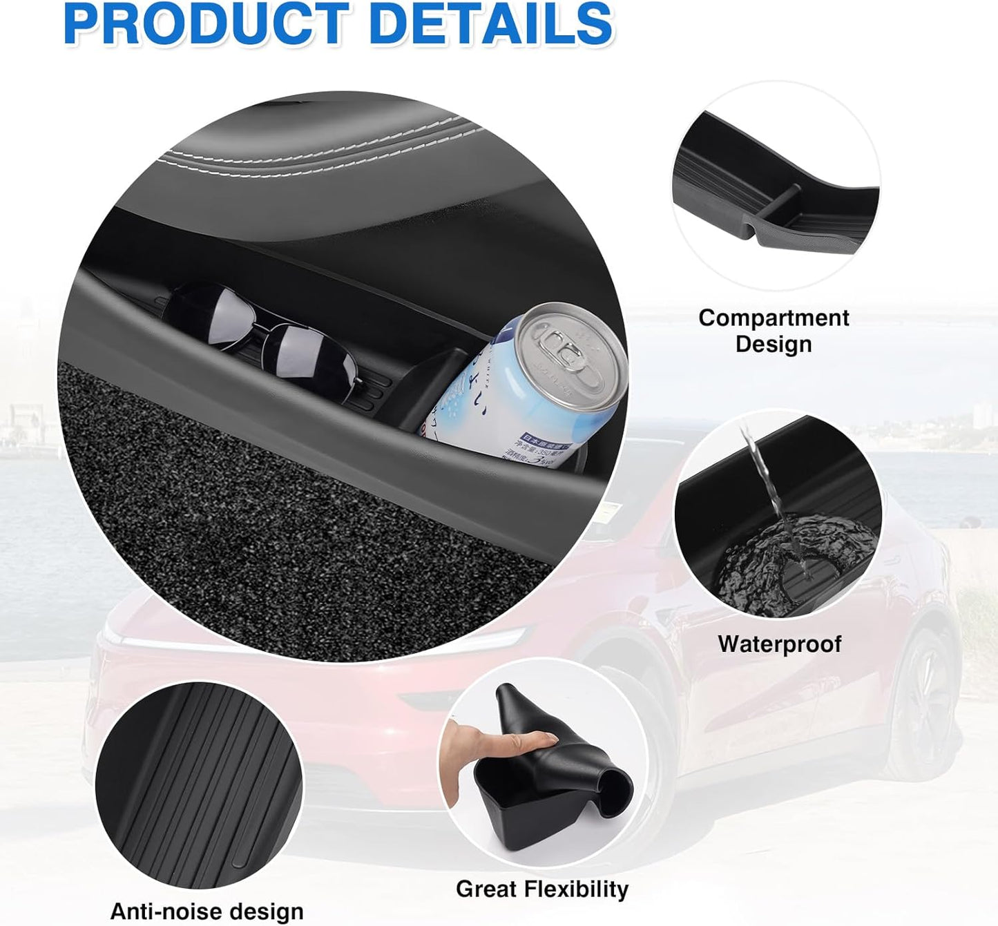 Shademax Set of 4 Car Door Organizer Tray for Tesla Model Y Juniper 2026 2025 Front& Rear Door Side Storage Box for New Model Y Juniper Accessories 2026 Slot Pockets Organizer Insert TPE Material