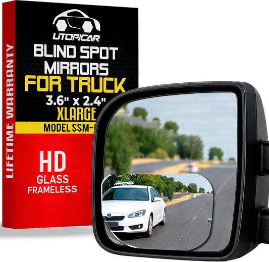 XLarge Blind Spot Mirror for Trucks 3.6"X2.5" - HD Glass Frameless Convex Mirror for Truck with Wider View and Improved Traffic Safety