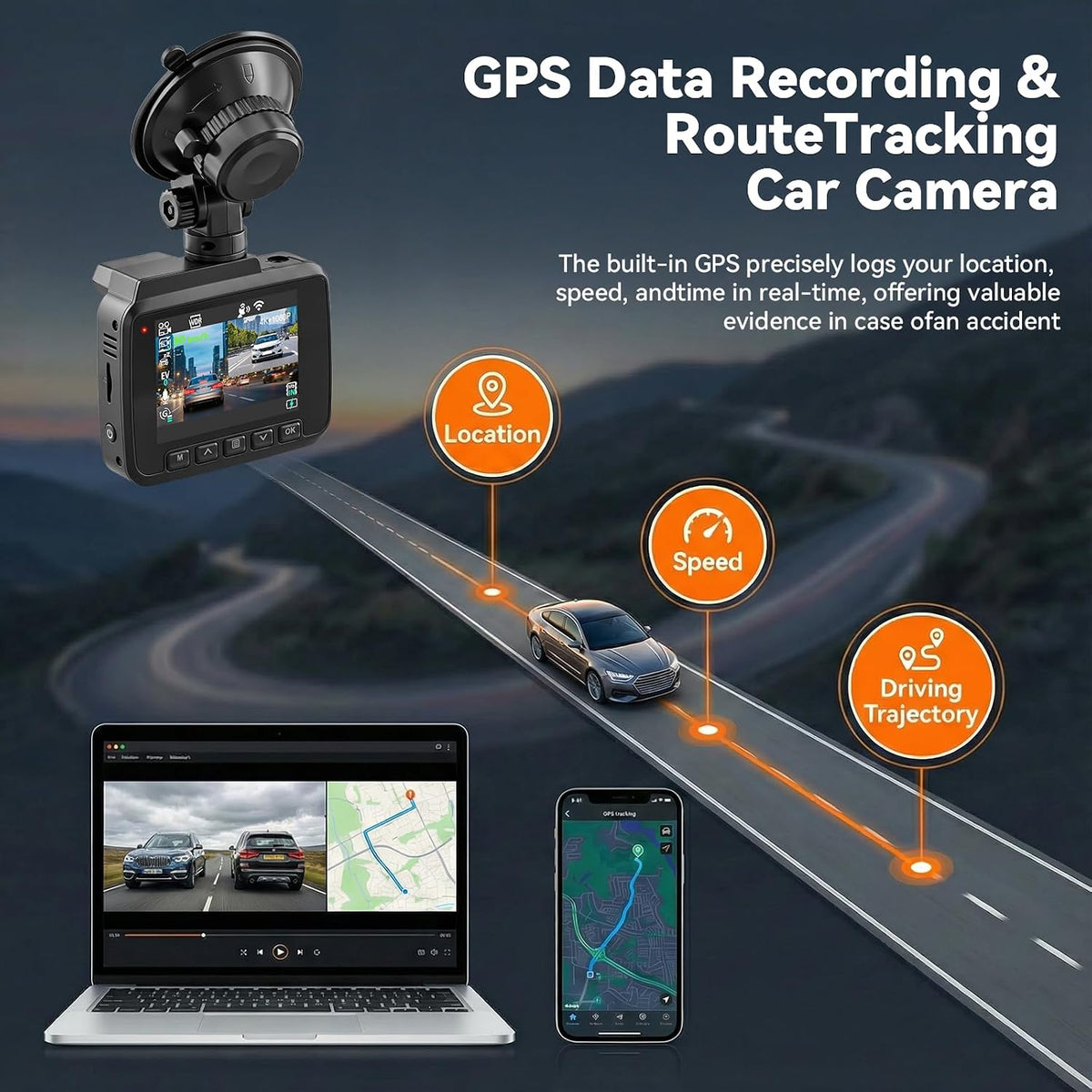 4K Dash Cam Front and Rear,WiFi with App Dash Camera for Cars Built-in GPS Night Vision Wide Angle 2.4" IPS Screen, Loop Recording, 24H Parking Monitor