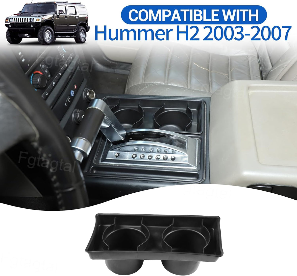 Center Console Cup Holder Compatible with Hummer H2 2003-2009 TPE Cup Holder Expander Pad Console Tray Box Interior Insert Storage Container Accessories