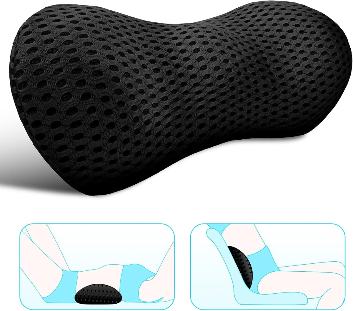 Lumbar Support Pillow for Office Chair, Memory Foam Lumbar Pillow for Lower Back Pain Relief (Black)