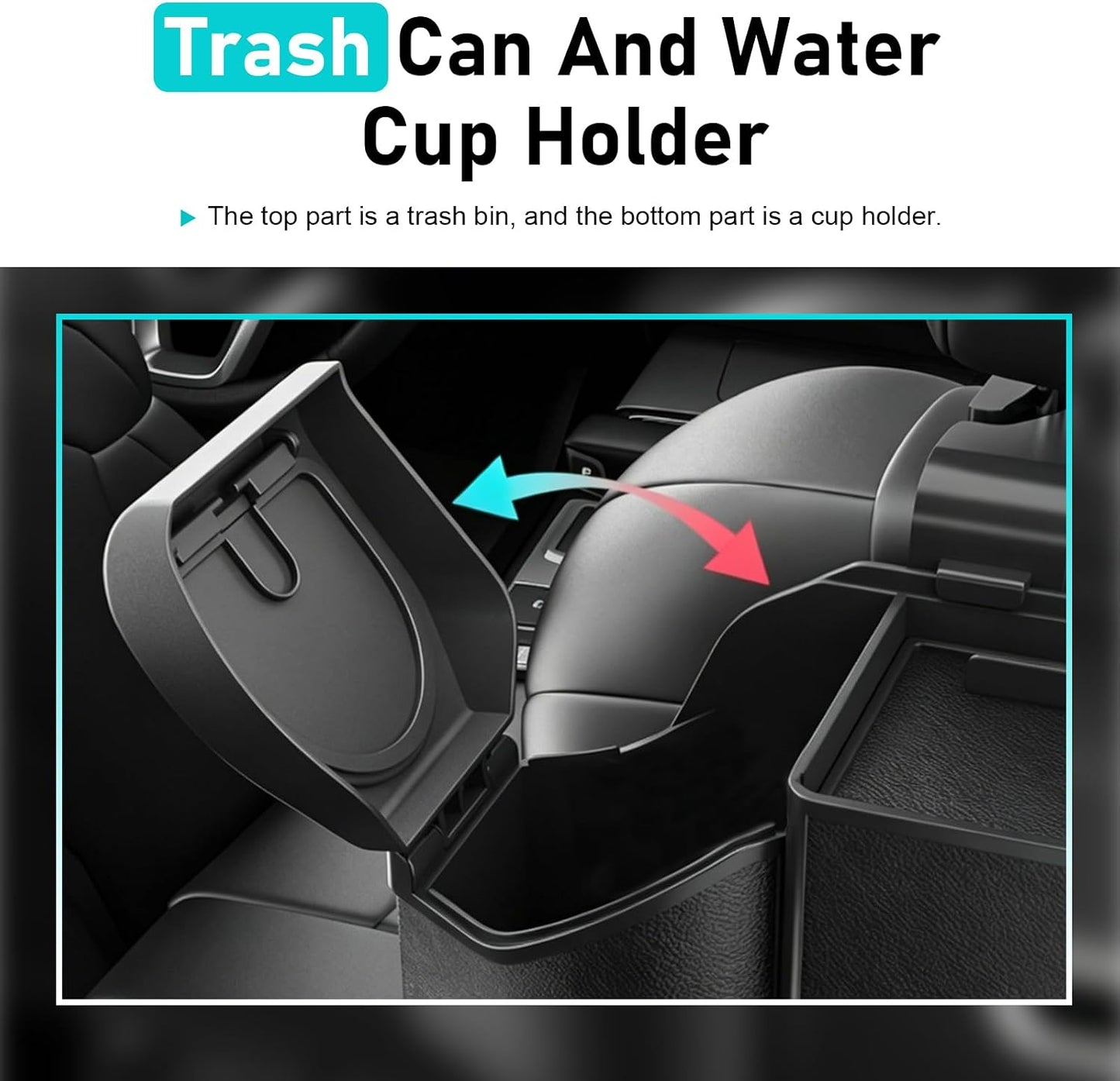 7-In-1 Car Organizer, Multifunctional Car Seat Back Organizer Box with Cup Holders, Tissue Box, Trash Can & Hooks, for Hold Phone, Snacks, Drinks, Handbag (Black)