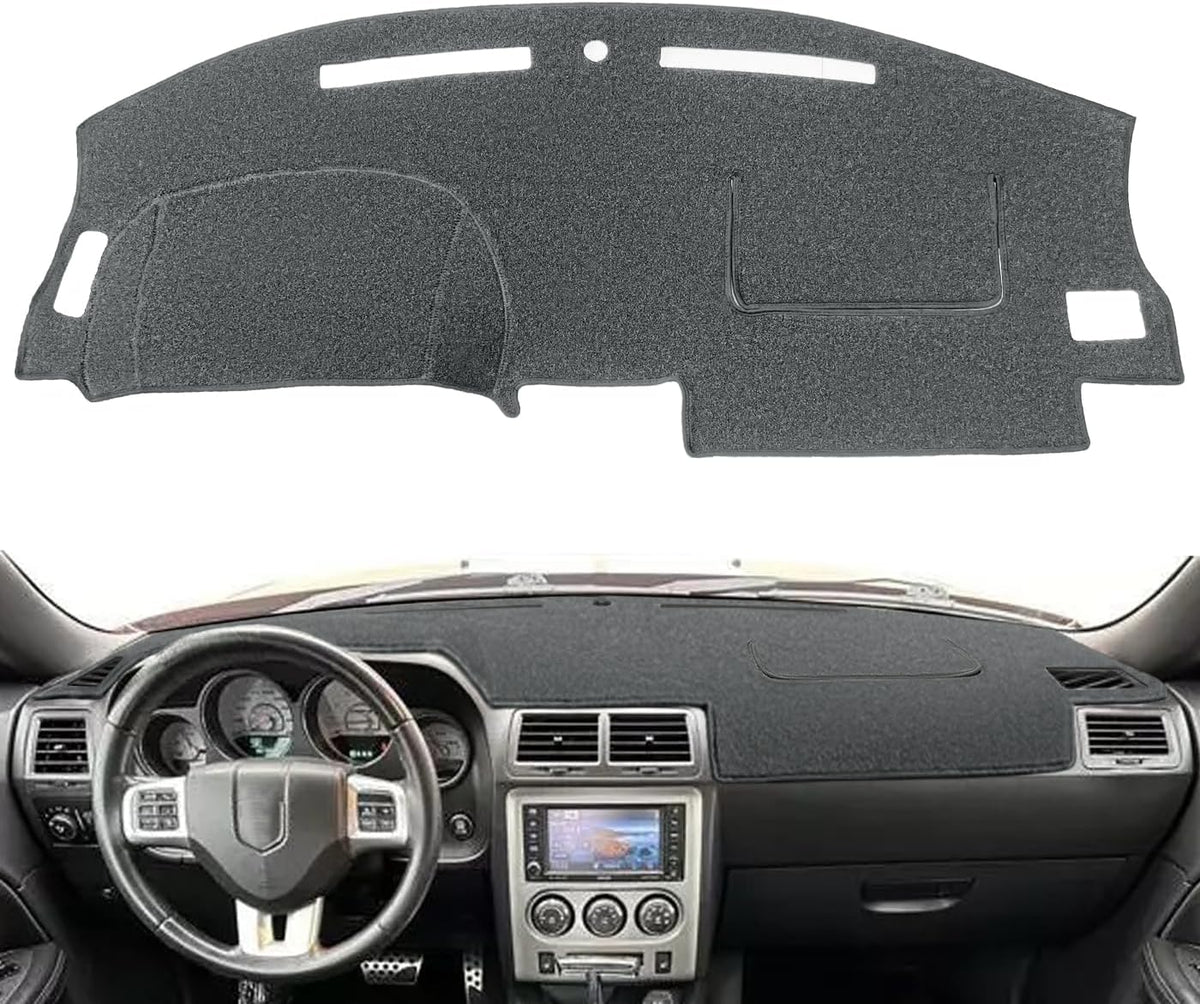 Dash Cover Mat for Dodge Challenger with Light Sensor w/o Speaker Cutout,Dashboard Pad Carpet Protector K185 (Dark Gray)