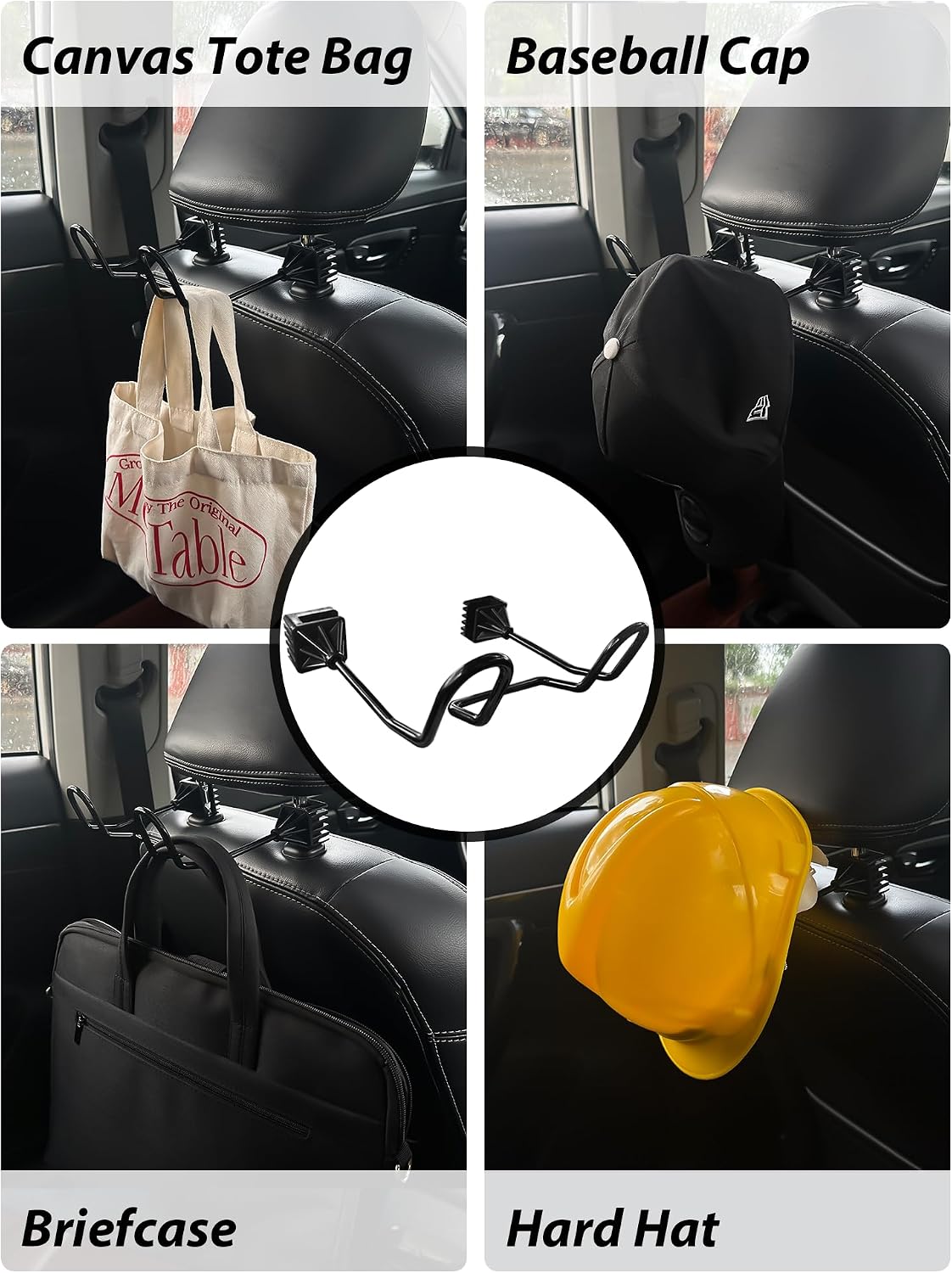 2 Pack Hard Hat Holder for Truck, Heavy Duty Metal Work Truck Accessories for Car Seat Headrest, Seat Back Hanger with Double Hook for Safety Helmet Vest Caps Jackets