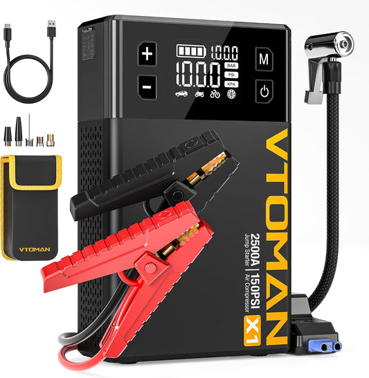 VTOMAN X1 Jump Starter with Air Compressor for Up to 8.5L Gas/6L Diesel