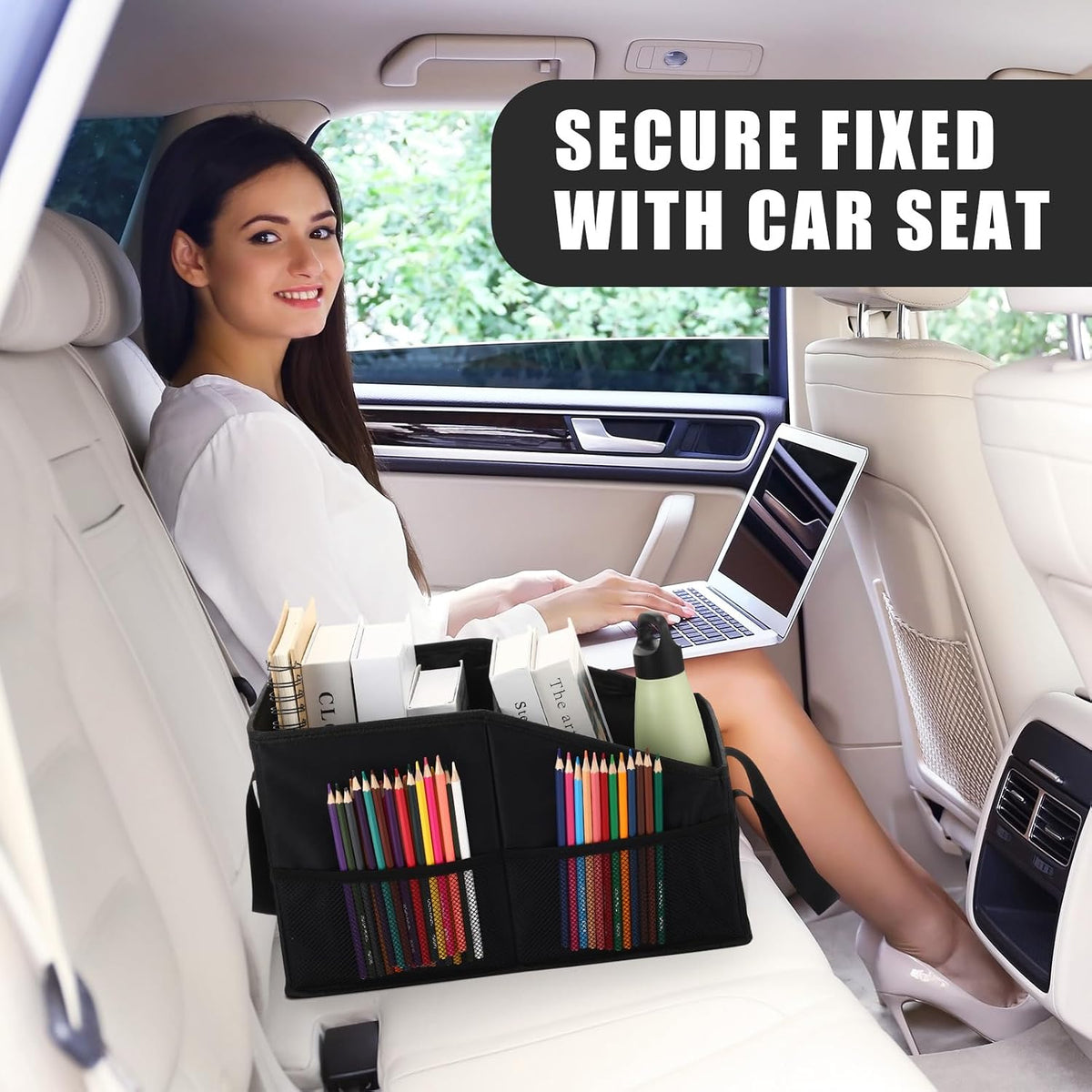 Honeydak Passenger Seat Organizer, Collapsible Car Storage for Console Front/back Seat with Multi-pockets Car Caddy Organizer Suv Truck for Kids Adults Accessories(Black,2 Compartments)