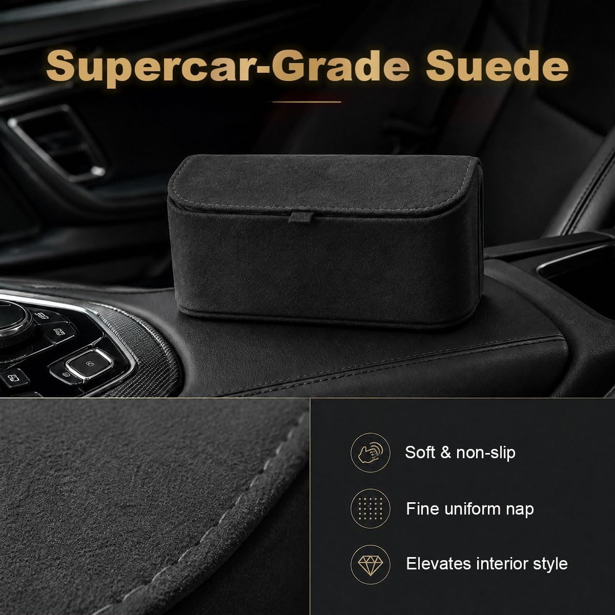 Craedli Sunglass Holder for Car Visor Clip, Soft Car Eyeglasses Storage Case with Magnetic Closure, Vehicle Interior Glasses Protective Box Organizer Accessories for SUV Truck Sedan (Black)