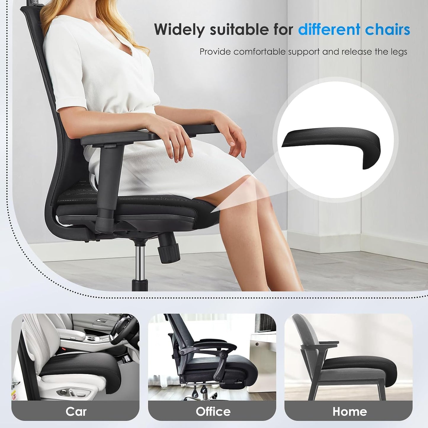 FLORICH Car Seat Extender Leg Support Cushion for Driver Seats Office Chair, Leather Widened seat Cushion for Long Drivers Universal Car Seat Cushion Legs Rest Pads-Black