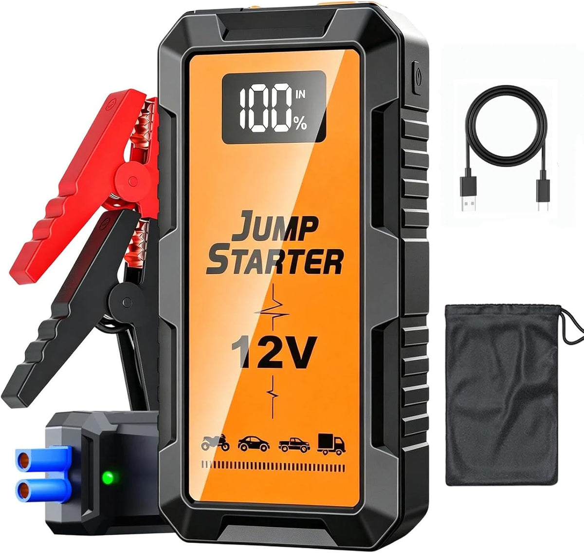 6000A Car Jump Starter, Battery Jump Starter Portable for 6L Gas Engines,12V Battery Jump Box with Jumper Cables, Power Bank with USB Type-C Ports