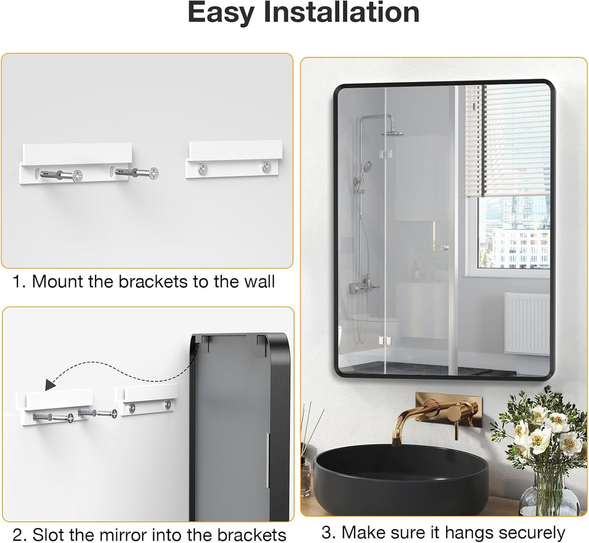 30x40 inch Black Rectangle Bathroom Mirror, Bathroom Vanity Mirrors