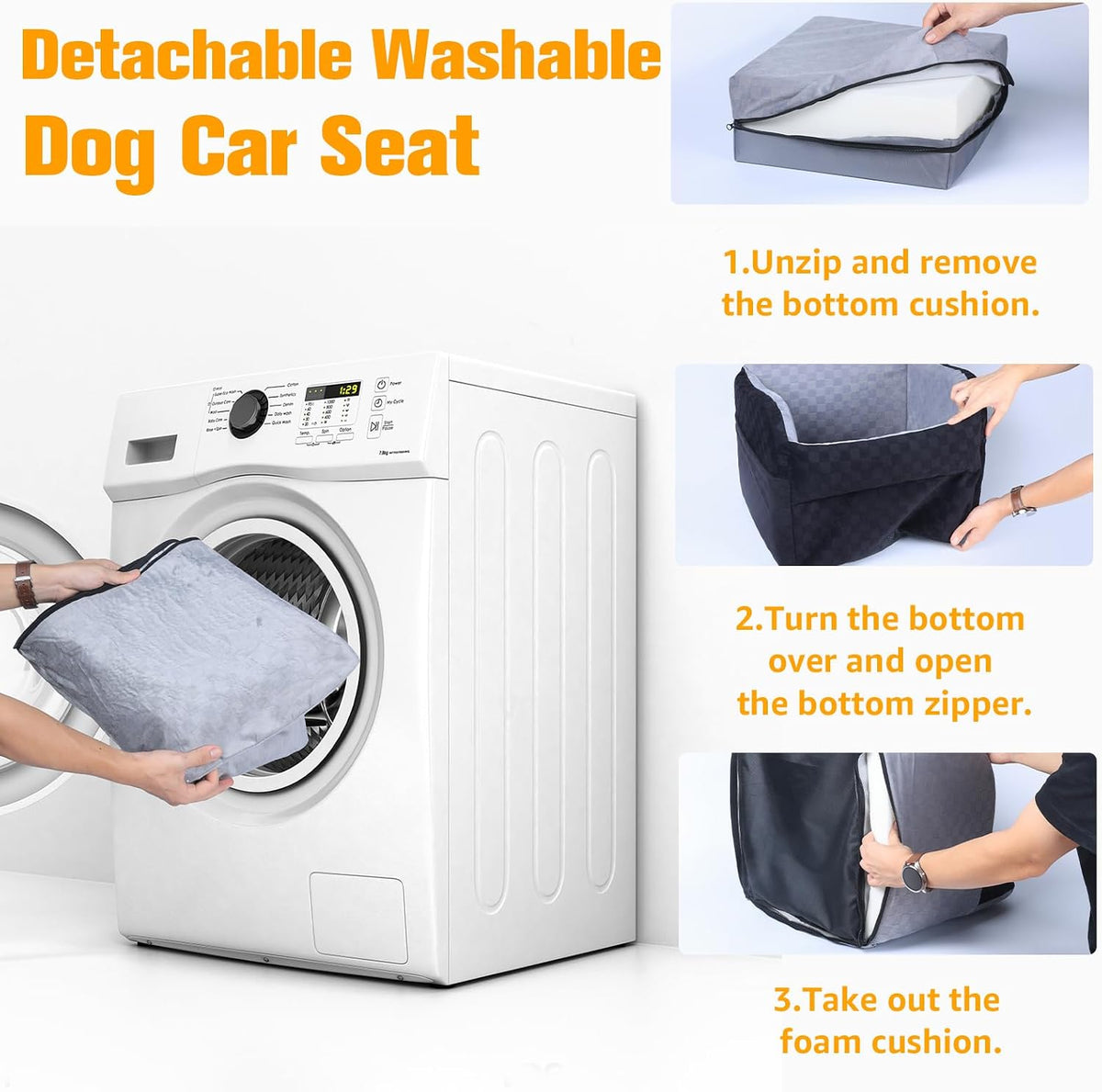 PETICON Waterproof Dog Car Seat for Small Medium Dogs, 6in Memory Foam Pet Booster Seat for Dogs up to 26 lbs with Pockets, Detachable Washable Pet Carseat with Y-Shape Safety Belt