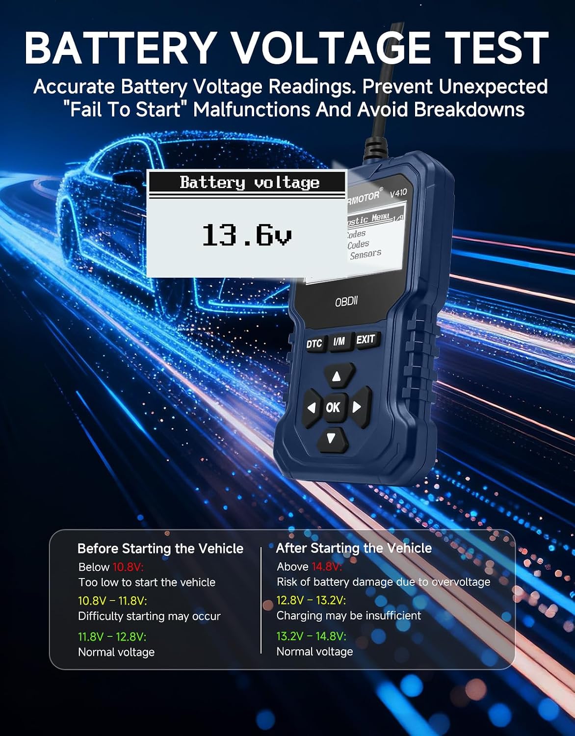 V410 OBD2 Scanner Fault Code Reader, Car Scanner Diagnostic Tool
