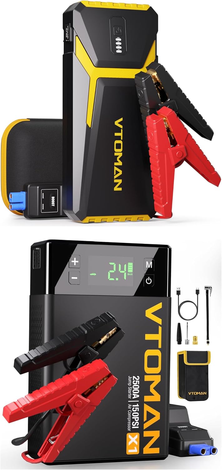 VTOMAN V10 Pro Jump Starter, 4500A Portable Car Starter and VTOMAN X1 Jump Starter with Air Compressor