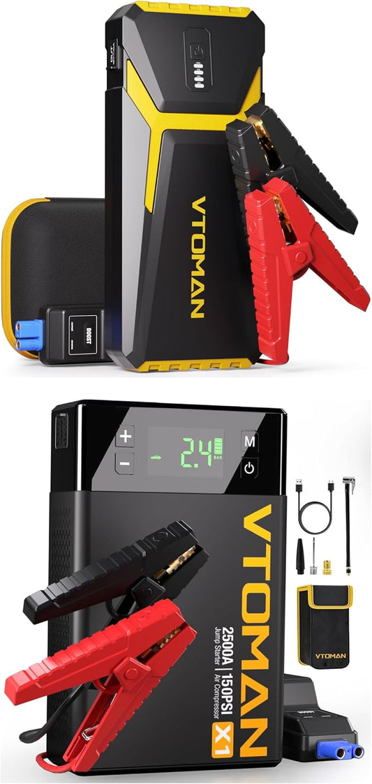 VTOMAN V10 Pro Jump Starter, 4500A Portable Car Starter and VTOMAN X1 Jump Starter with Air Compressor