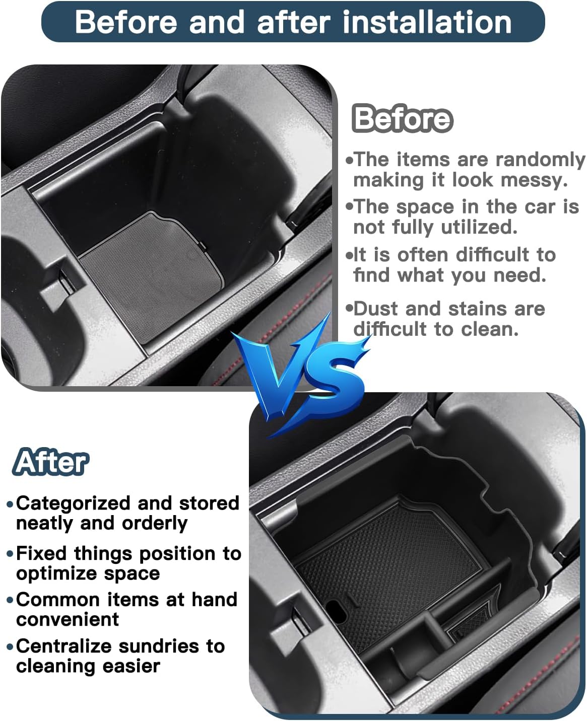 Ruiya 2022-2026 Civic Si Center Console Organizer for 2026 Honda Civic Si Accessories ABS Armrest Console Glover Tray Compatible with 2022 2023 2024 2025 2026 Honda Civic Si & Civic Type-R