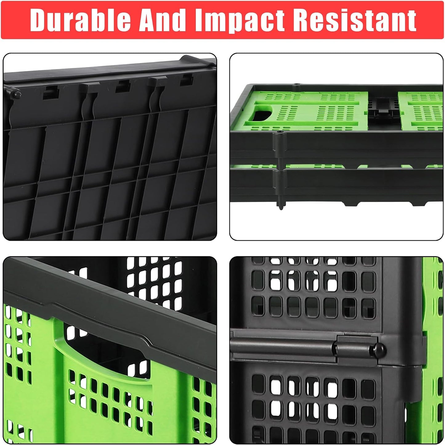 OUTLANE Collapsible Milk Crate,55L Folding Stackable Plastic Storage Bins with Side Handles,Heavy Duty Stackable Containers Folding Storage Baskets for Home, Office, School & Garage,Green