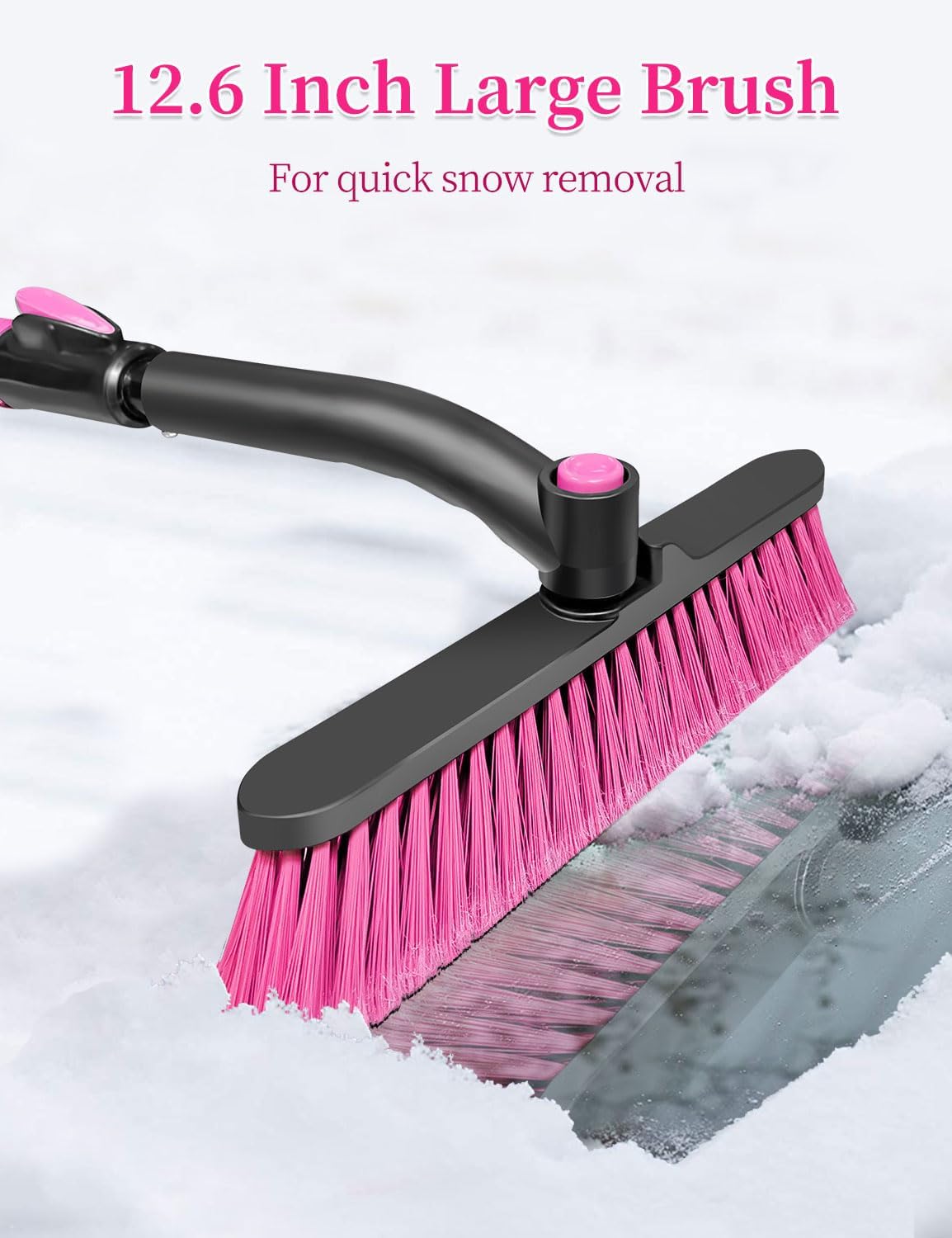 HEEYA 44 Inch Snow Brush for SUV, Ice Scraper for Car Windshield Window, Extendable Snow Scraper and Brush with Comfortable Foam Grip for Truck Vehicle Automobile - Pink