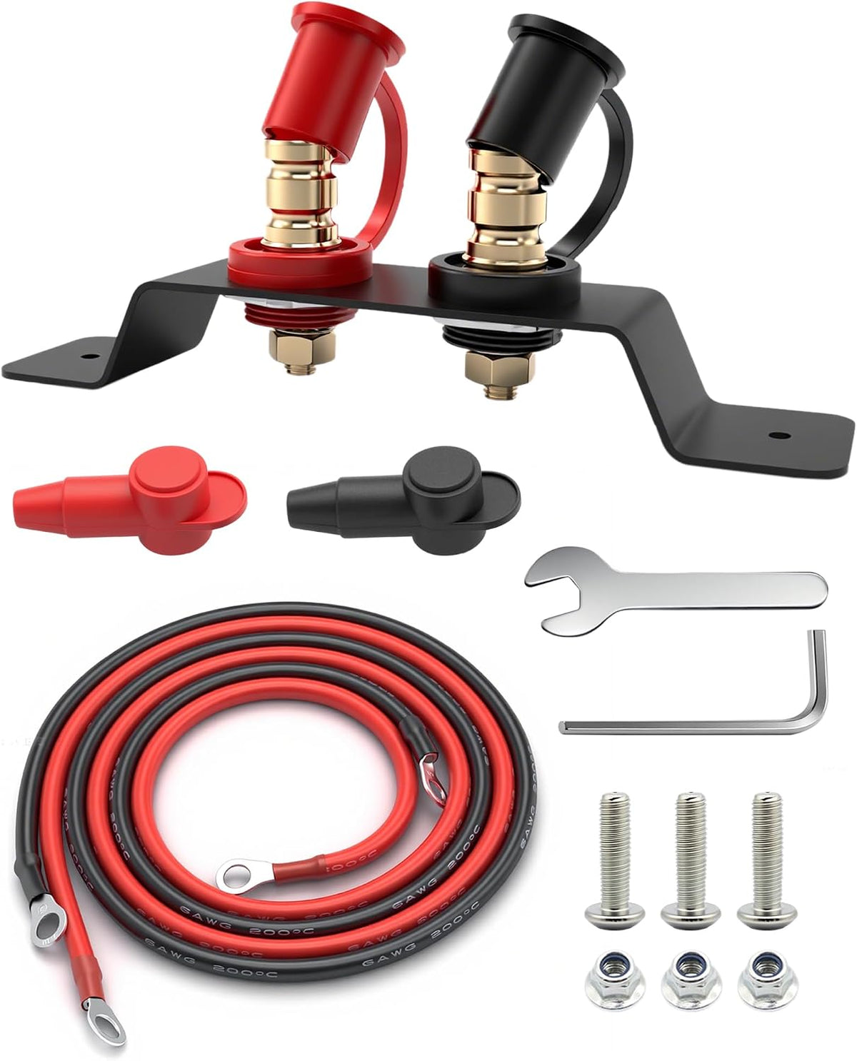 Battery Brass Jump Post 250A Battery Charging Post Kit Remote Battery Terminals with Cover 3/8 inch Stud 47 inch 6 AWG Cable for UTV ATV Car RV Trucks Boat Trailer Can-am (Red & Black)