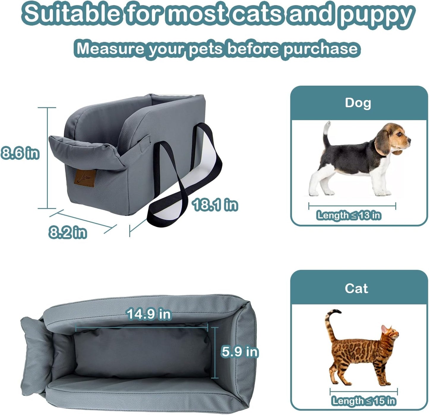 Dog Car Seat Centre Console Dog Booster Seat Dogs Console Seat Small Car Seat for Dogs Cats Pets Up to 13lbs