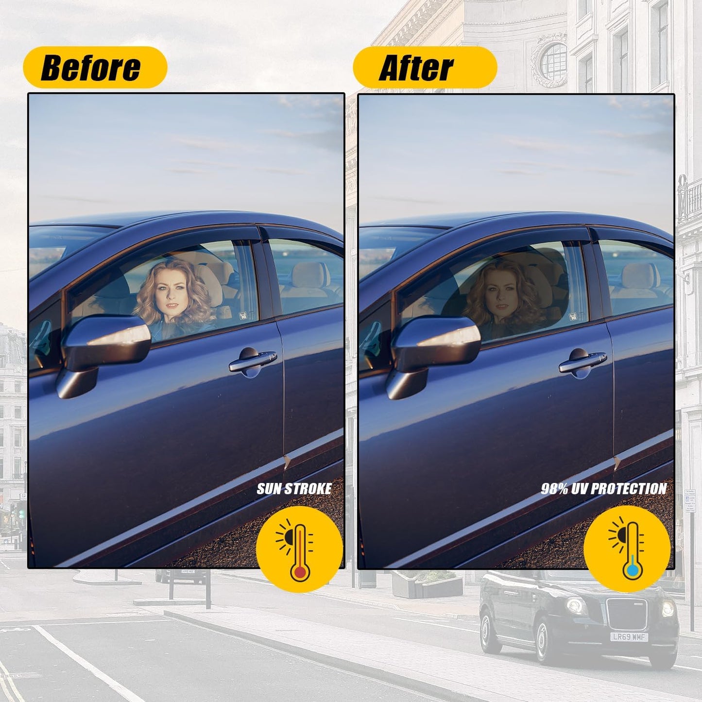 Zone Tech Side Window Cling On Sun Shades- 2-Pack Mesh Car Pop-Up Non Suction Cups Needed Sun-Shield