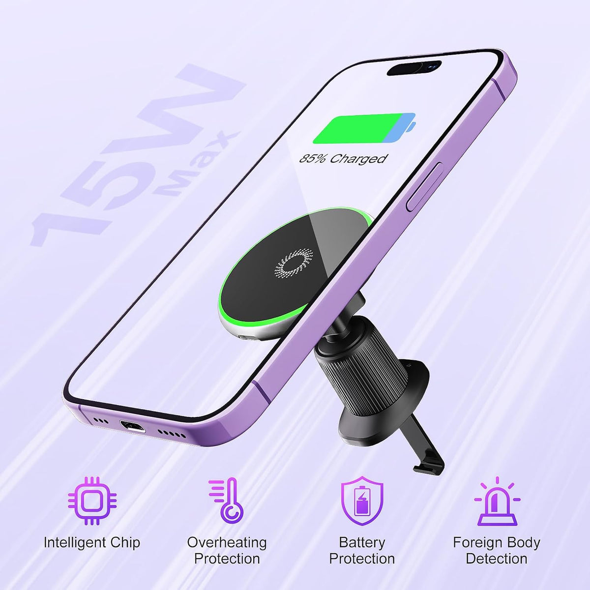 15W for Magsafe Car Mount Charger, Wireless Car Charger Magnetic Air Vent/Dashboard Fast Charging Phone Holder for iPhone 17 16 15 14 13 12 Serie Samsung
