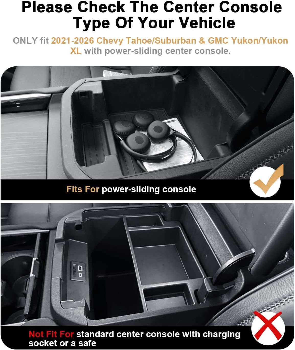 ECOZEN Center Console Organizer For 2021-2026 Chevy Tahoe/Suburban(Premier/High Country) & Yukon/Yukon XL(Denali/Denali Ultimate) Accessories Upgraded - Only Fit For Power Sliding Center Console