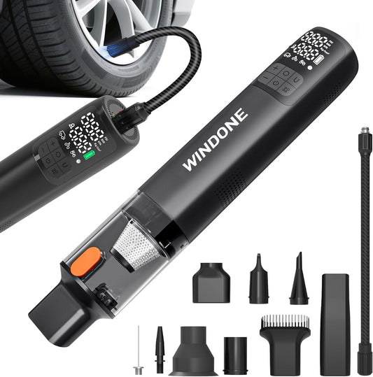 Windone Car Vacuum, 12000Pa 2-in-1 Cleaner & Tire Inflator 150PSI