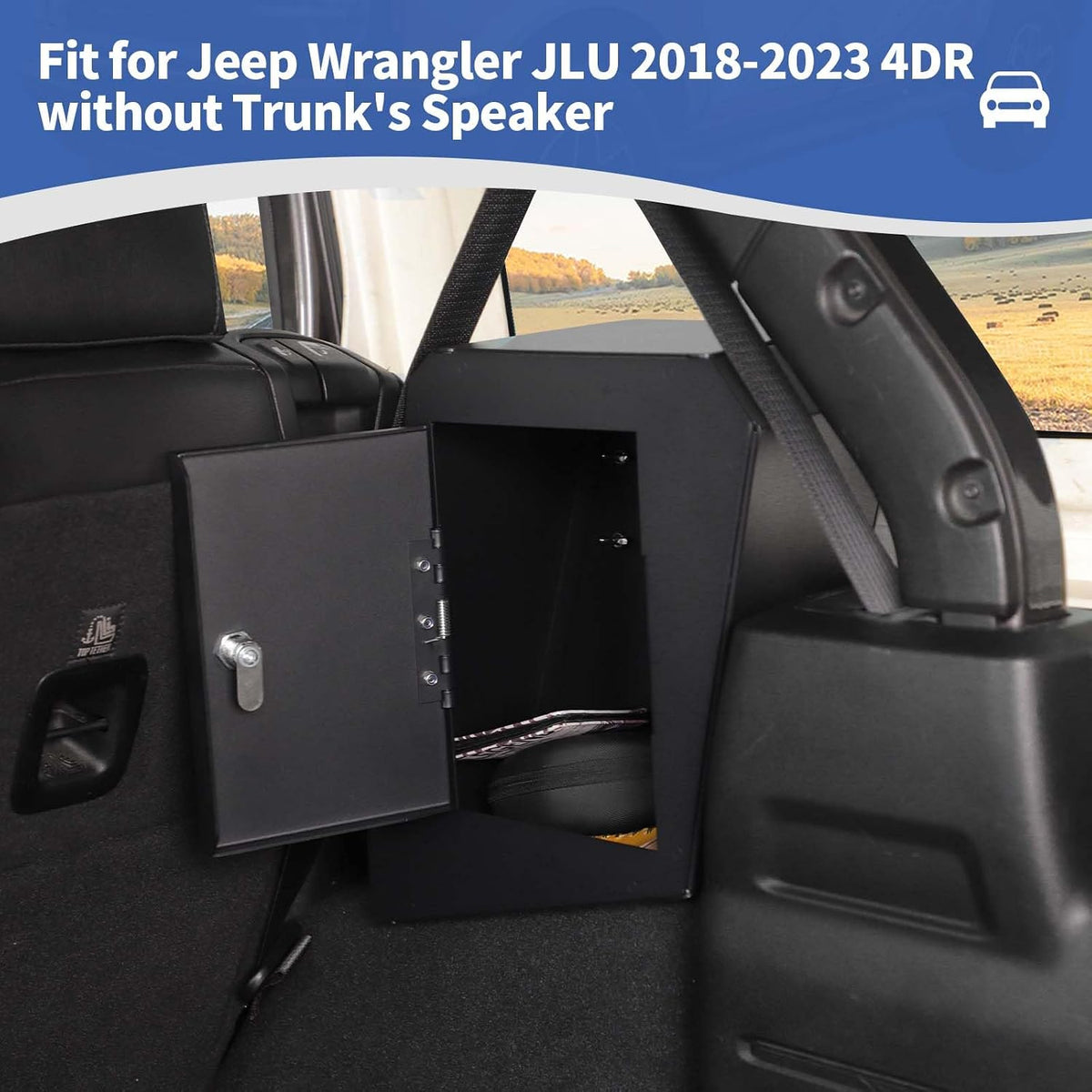 for Jeep JLU Right Side Trunk Safe Box with Security Lock for Jeep Wrangler JLU 2018-2023 4DR without Trunk Speaker Black Metal Storage Accessories