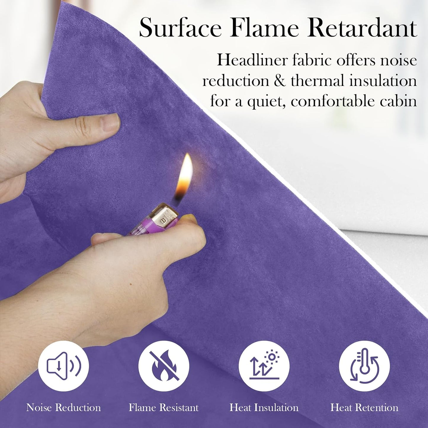 Purple Suede Headliner Fabric, 36" L×60" W Car Headliner Material, Tela para Tapizar Techo de Auto, Suede Wrap Car Interior with Foam Backing, Auto Roof Replacement Material for Truck