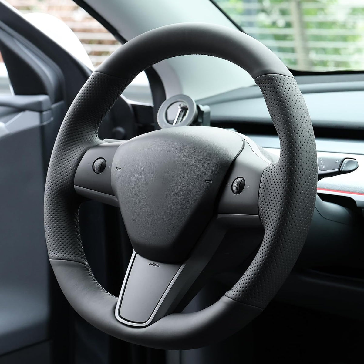 MEWANT Stitch On Steering Wheel Cover for Tesla Model 3 Tesla Model Y