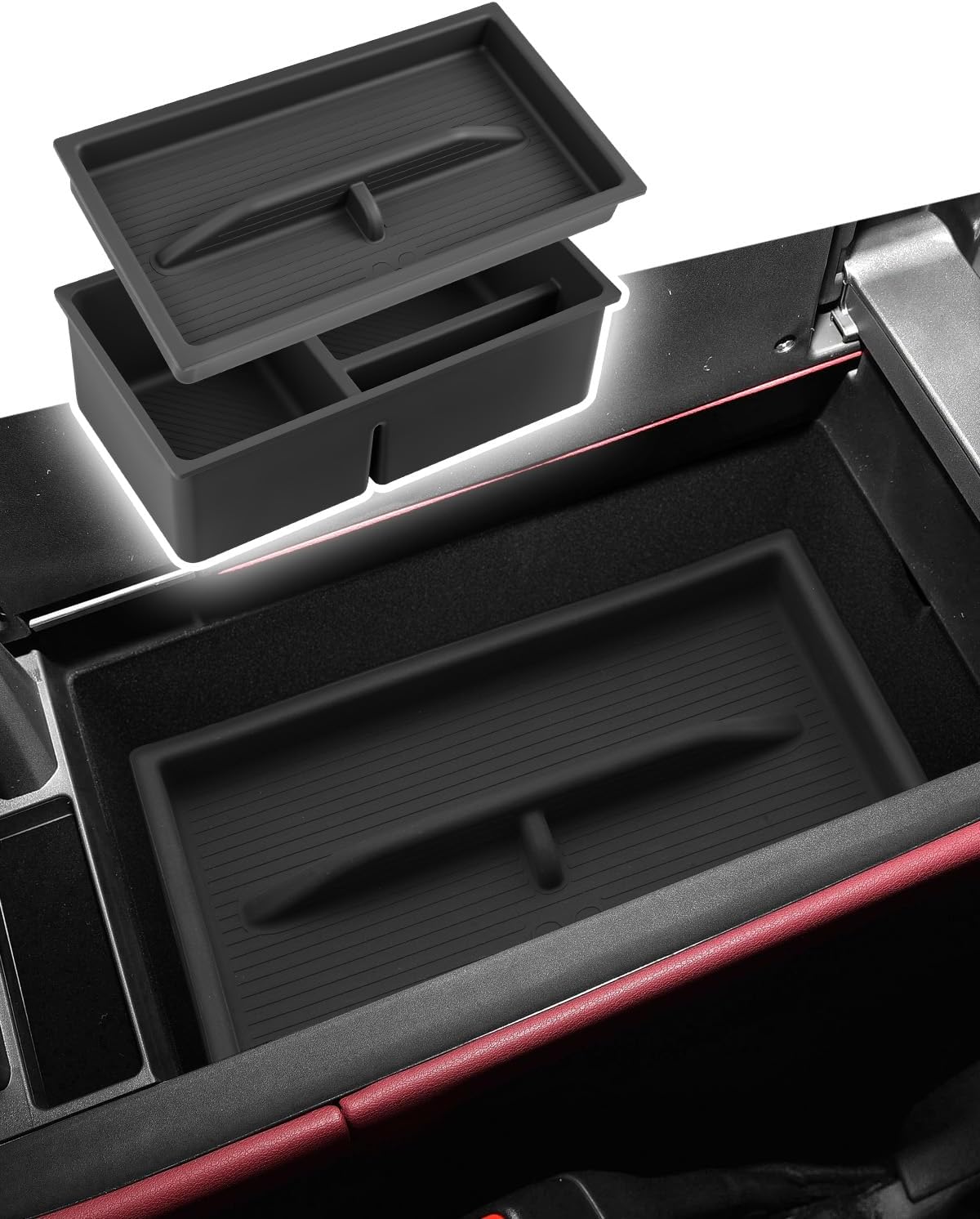 CDEFG Dual-Layer for 2022-2026 Lexus NX Center Console Organizer Tray- NX 2nd Generation (NX 250, NX 350, NX 350 F Sport Handling) Accessories Silicone Armrest Storage Middle Console Insert