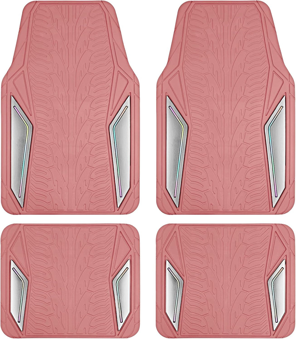 PIC AUTO Pink Rubber Floor Mats, Silver Aluminum Film with Colorful Piping Floor Mats for Cars, Car Mats with Non-Slip Backing, All-Weather, Trim-to-Fit Liner for Cars, SUVs, Trucks, Vehicles