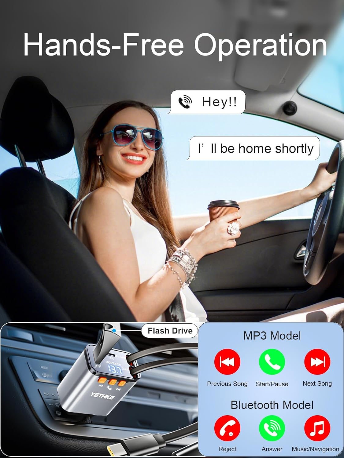 Bluetooth Car Adapter with Retractable Charger,[Upgrade] Bluetooth 5.4 FM Transmitter for Cars, 4 in 1 Fast Car Charger 69W, Handsfree Call, 2*Retractable Cable for iPhone 17/16/15/14, Galaxy-Silver