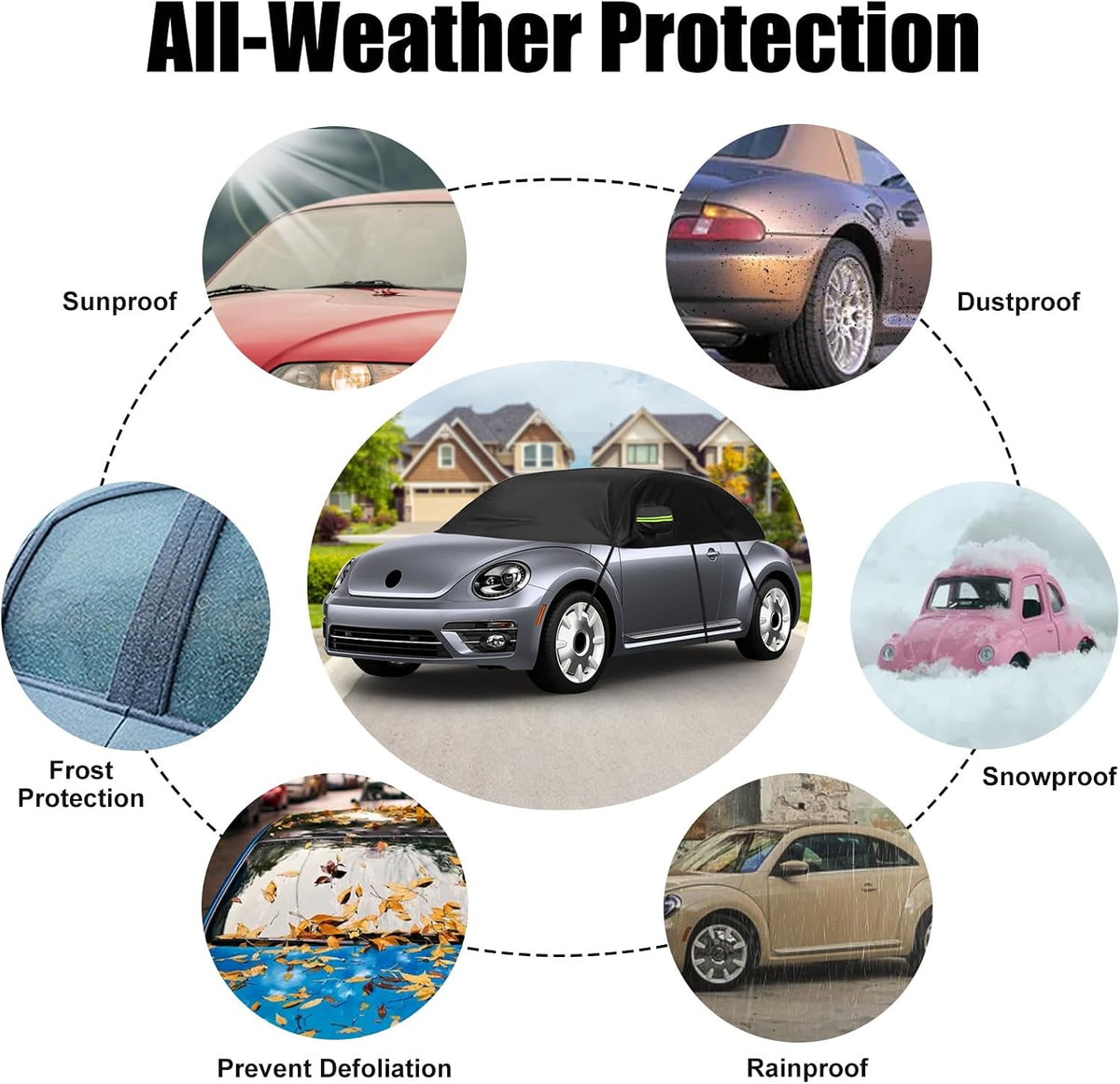 Half Car Cover for Volkswagen Beetle 1998-2019 Black