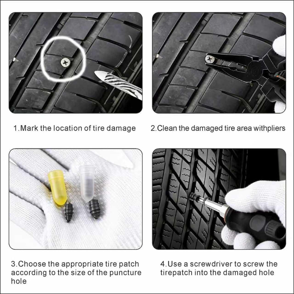 65PCS Tire Plugs, Tire Plugs Screw Type, User-Friendly for All Drivers, Screw in Tire Repair Plugs and Screw Tire Plug Kit, for Temporary Puncture Repair on Cars, SUV Tires(Black)