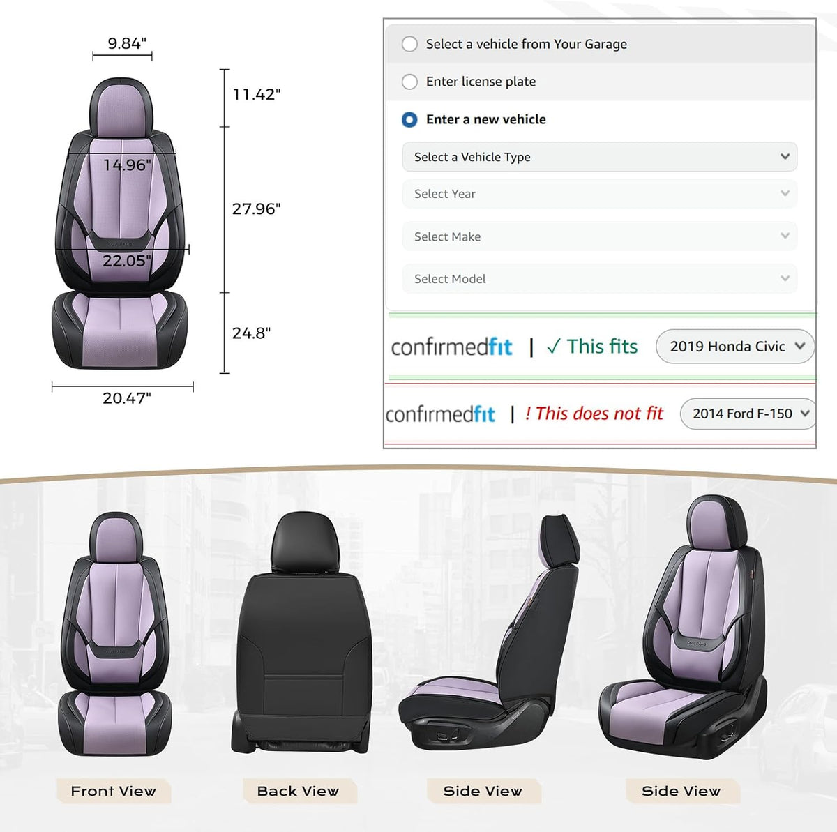 Coverado Car Seat Covers Full Set, Car Seat Protector Waterproof, Nappa Leather Car Seat Cushion, Seat Covers for Cars, Front Seats and Back Universal Fit for Most Cars