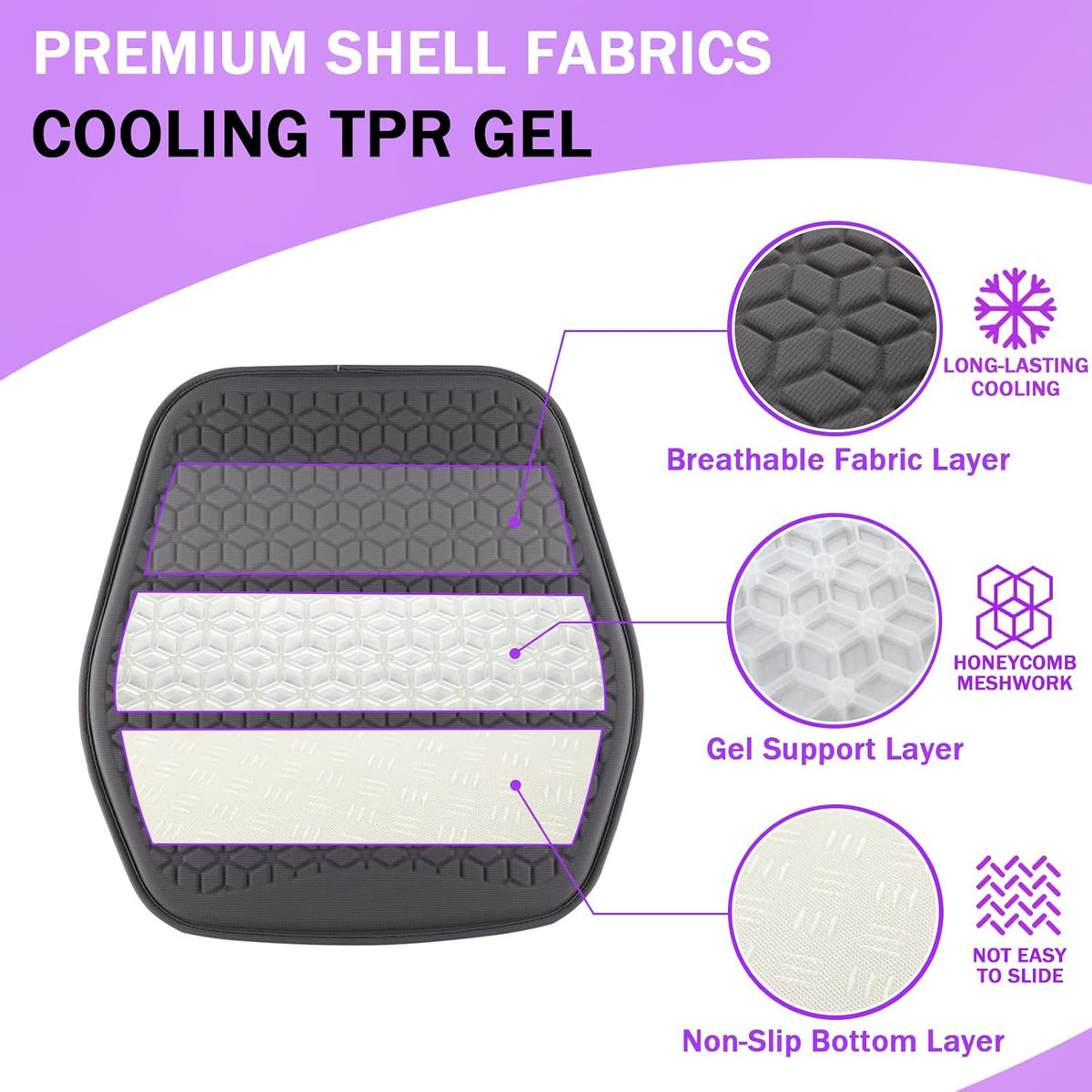 Thin Cool Gel Seat Cushion for Car Seat Office Chair Pain Relief